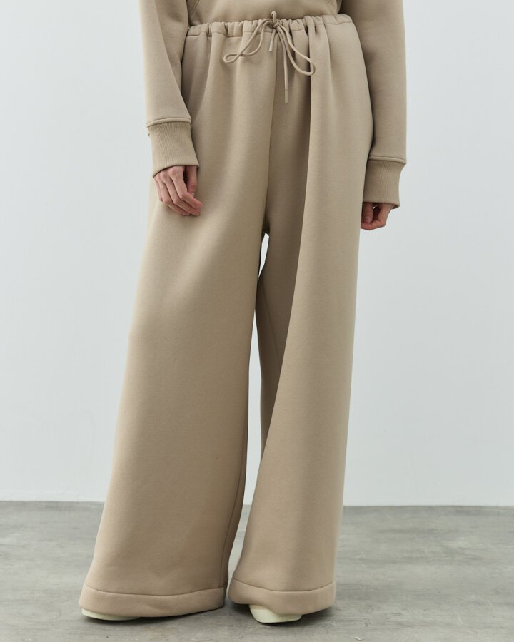 Şardonlu Üç İplik Wide Leg Bol Eşofman Altı Taş - Aybikestil (1)