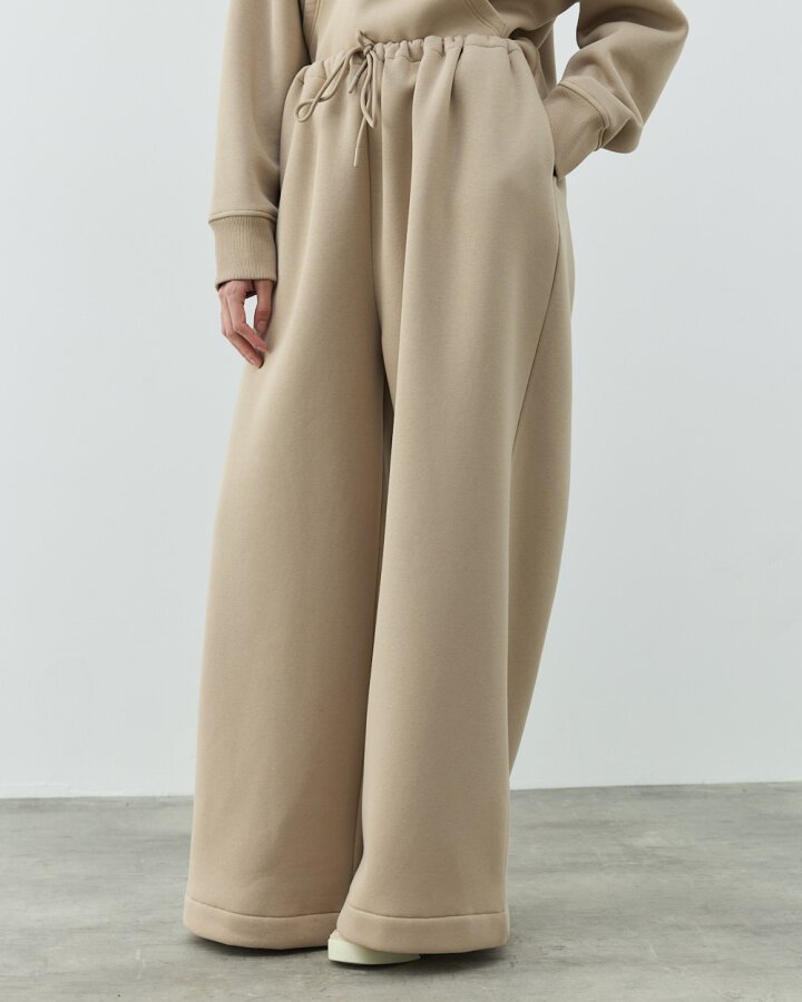 Şardonlu Üç İplik Wide Leg Bol Eşofman Altı Taş - Aybikestil (1)