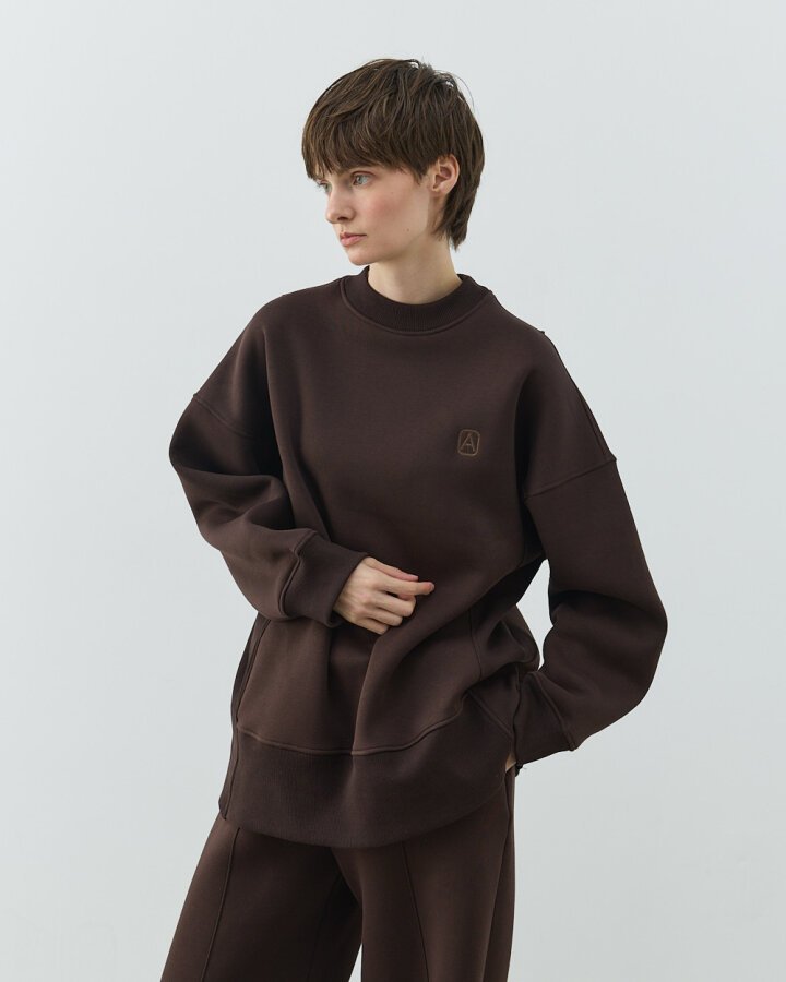 Şardonlu Üç İplik Yanı Ribanalı Stil Sweatshirt Acı Kahve - Aybikestil (1)