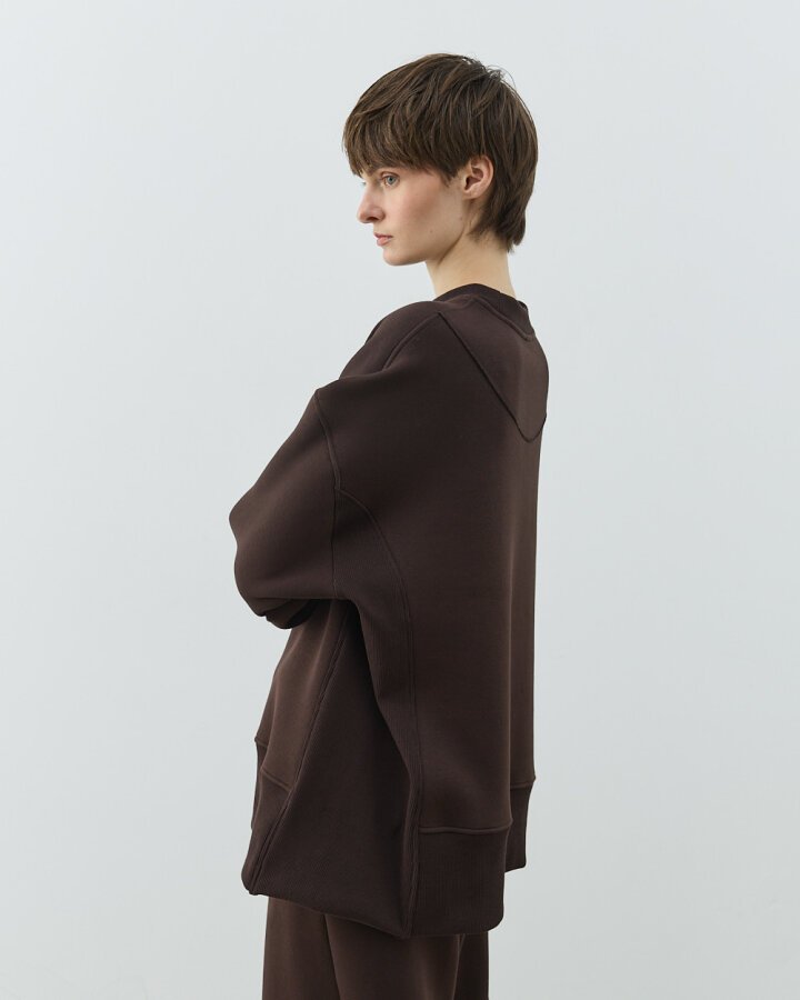 Şardonlu Üç İplik Yanı Ribanalı Stil Sweatshirt Acı Kahve