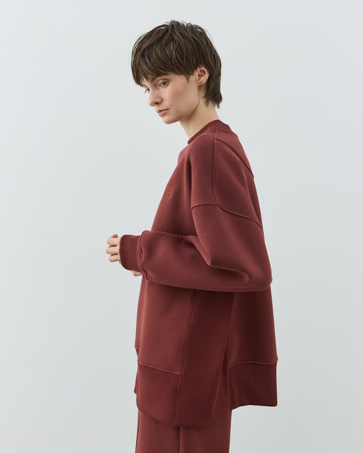 Şardonlu Üç İplik Yanı Ribanalı Stil Sweatshirt Terra Cotta