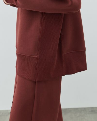 Şardonlu Üç İplik Yanı Ribanalı Stil Sweatshirt Terra Cotta - Aybikestil (1)