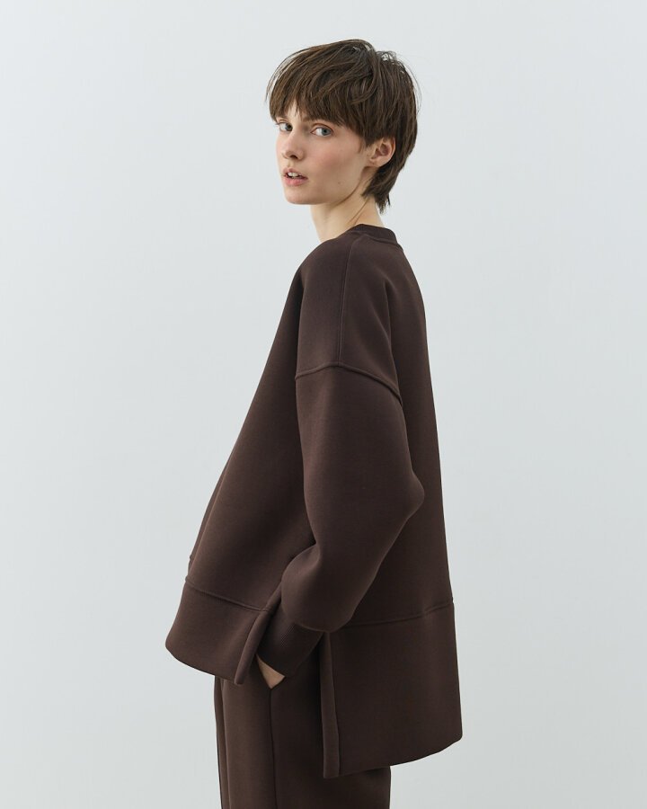 Şardonlu Üç İplik Yırtmaçlı Sweat Bluz Acı Kahve