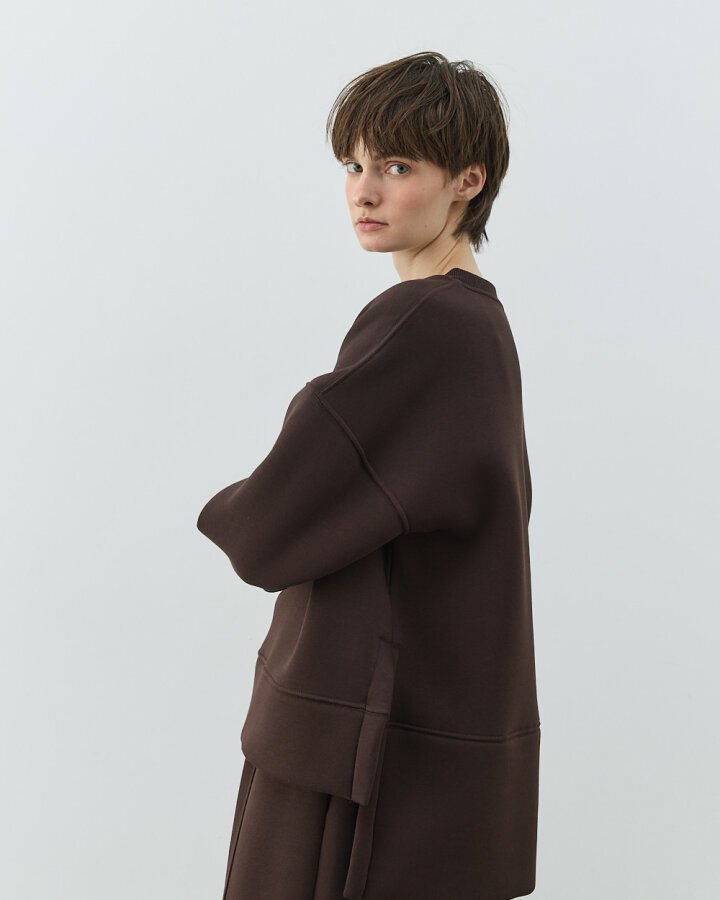 Şardonlu Üç İplik Yırtmaçlı Sweat Bluz Acı Kahve - Aybikestil (1)