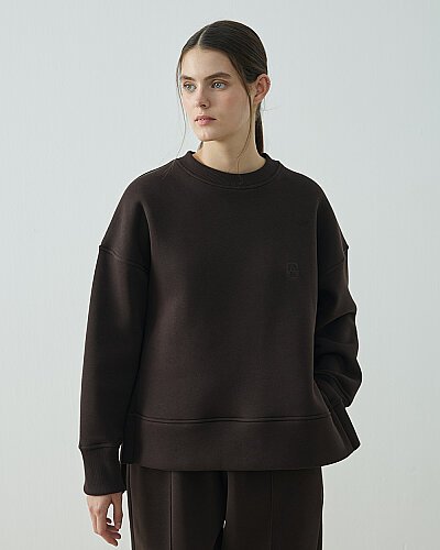 Şardonlu Üç İplik Yırtmaçlı Sweat Bluz Acı Kahve 