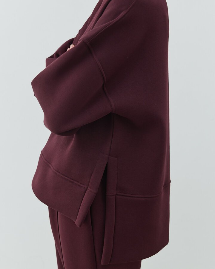 Şardonlu Üç İplik Yırtmaçlı Sweat Bluz Bordo - Aybikestil (1)