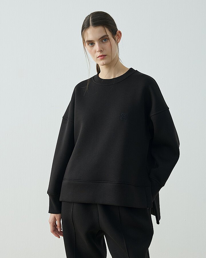 Şardonlu Üç İplik Yırtmaçlı Sweat Bluz Siyah - Aybikestil