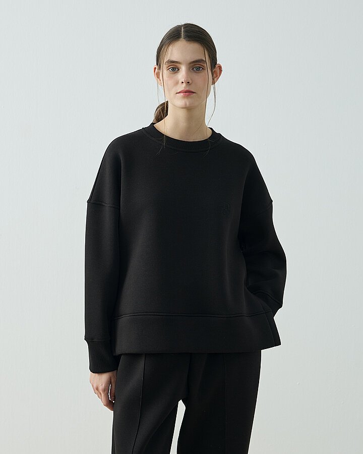 Şardonlu Üç İplik Yırtmaçlı Sweat Bluz Siyah - Aybikestil (1)