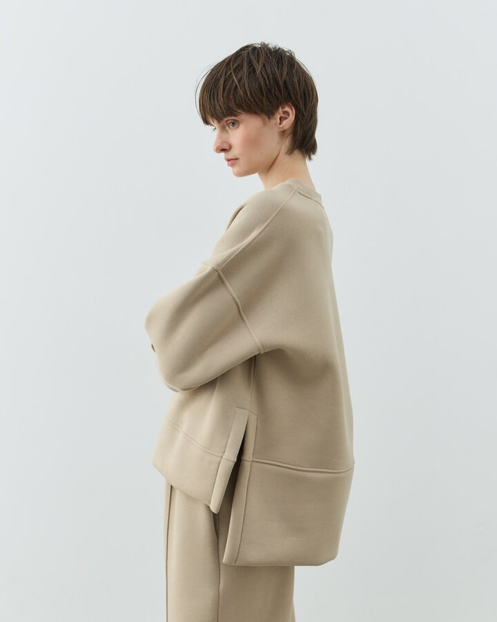 Şardonlu Üç İplik Yırtmaçlı Sweat Bluz Taş