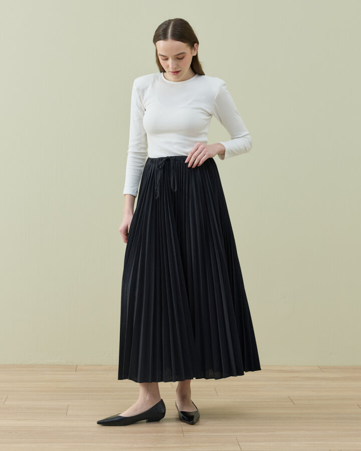 Saten Asimetrik Çok Pilisoley Etek Siyah - Aybikestil (1)