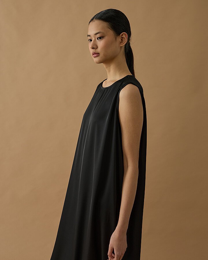 Saten Kolsuz Elbise İçlik Astarı Siyah - Aybikestil (1)