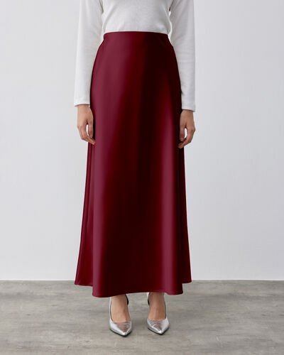 Saten Uzun Balık Etek Bordo 