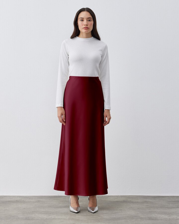 Saten Uzun Balık Etek Bordo - Aybikestil (1)