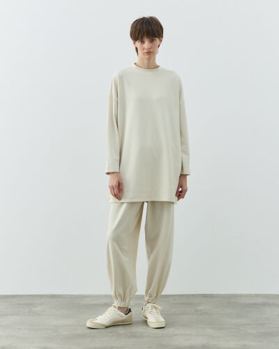 Selanik Fitilli Örme Jogger Takım Bej 