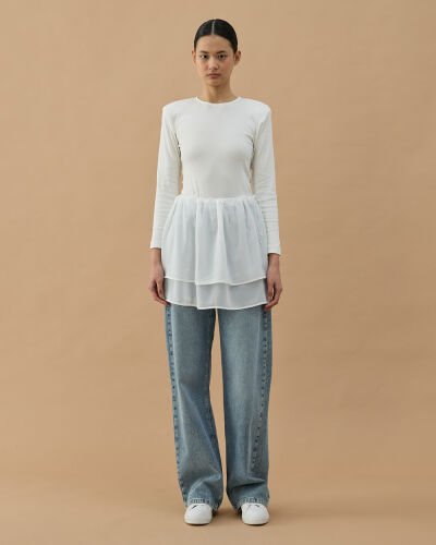 Şifon Fonksiyonel Katlı İçlik Etek Ekru - Aybikestil (1)