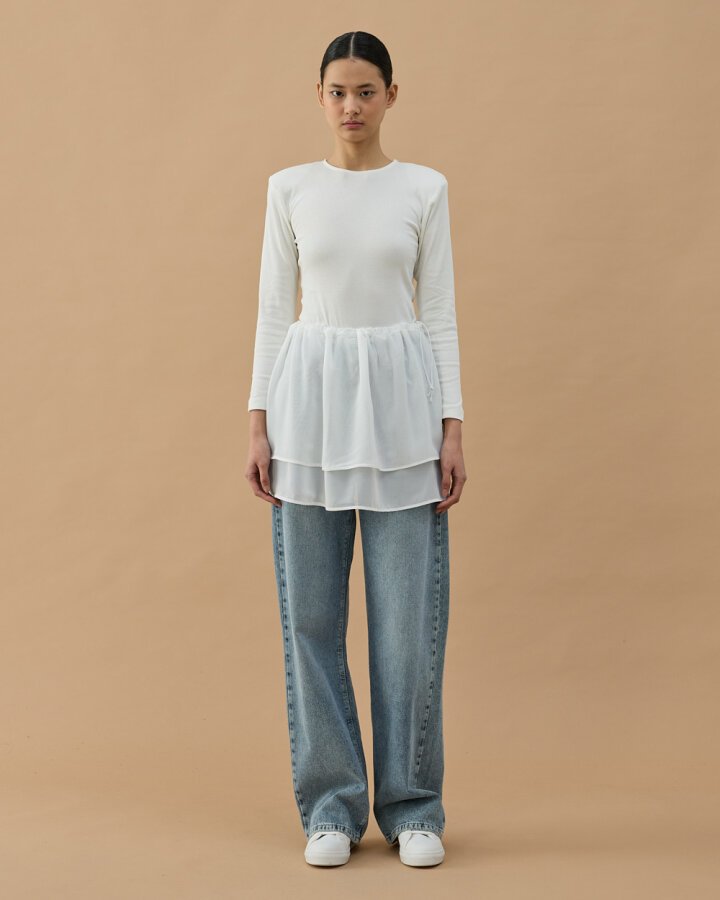 Şifon Fonksiyonel Katlı İçlik Etek Ekru - Aybikestil (1)