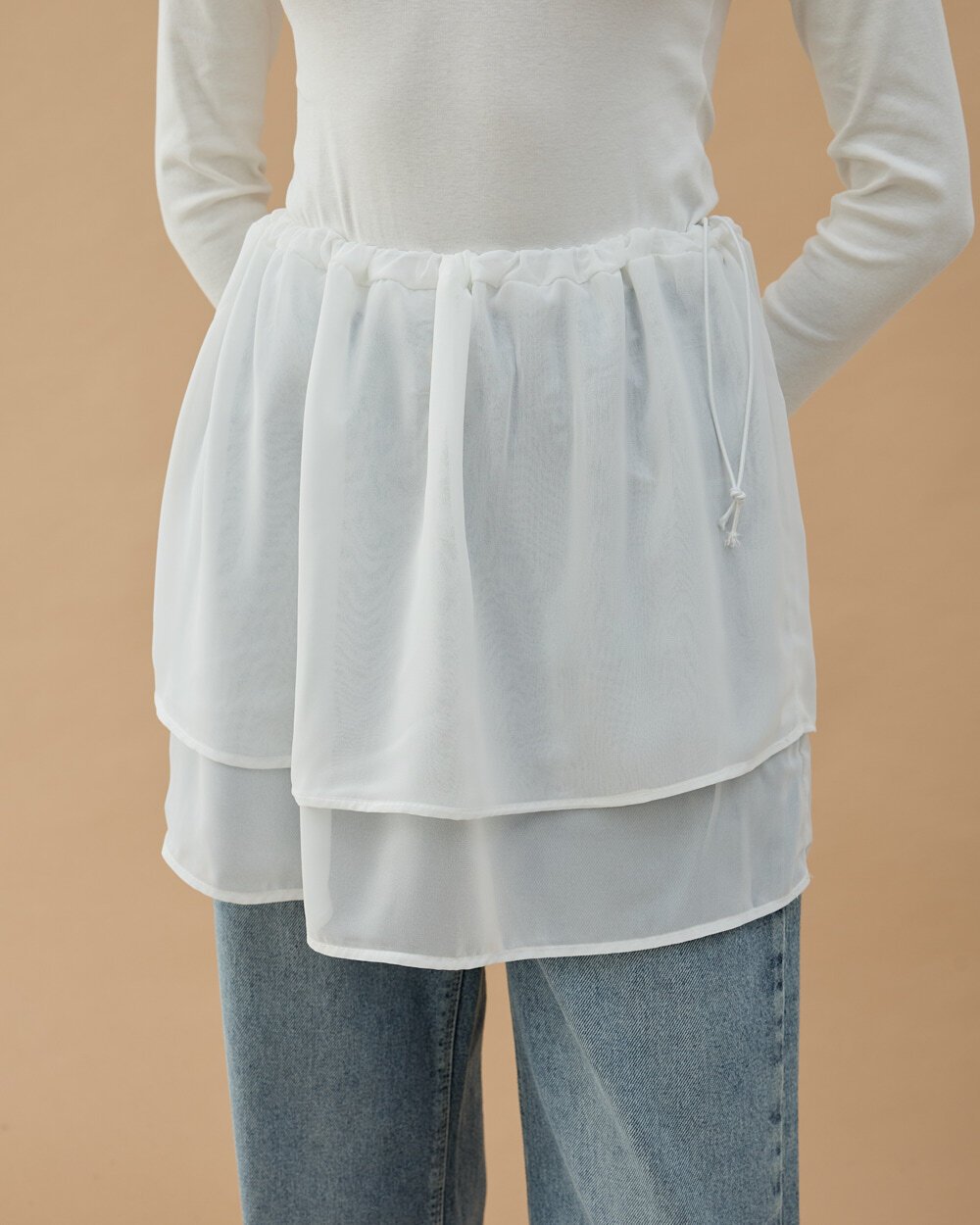 Şifon Fonksiyonel Katlı İçlik Etek Ekru - Aybikestil