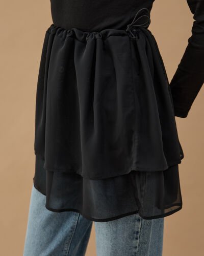 Şifon Fonksiyonel Katlı İçlik Etek Siyah - Aybikestil