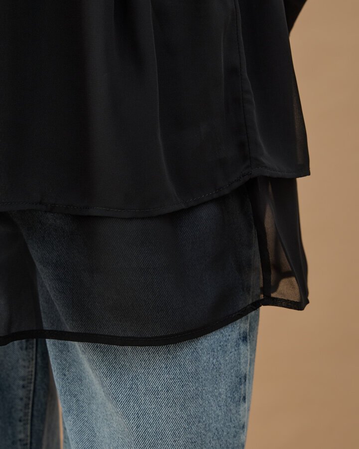 Şifon Fonksiyonel Katlı İçlik Etek Siyah - Aybikestil (1)