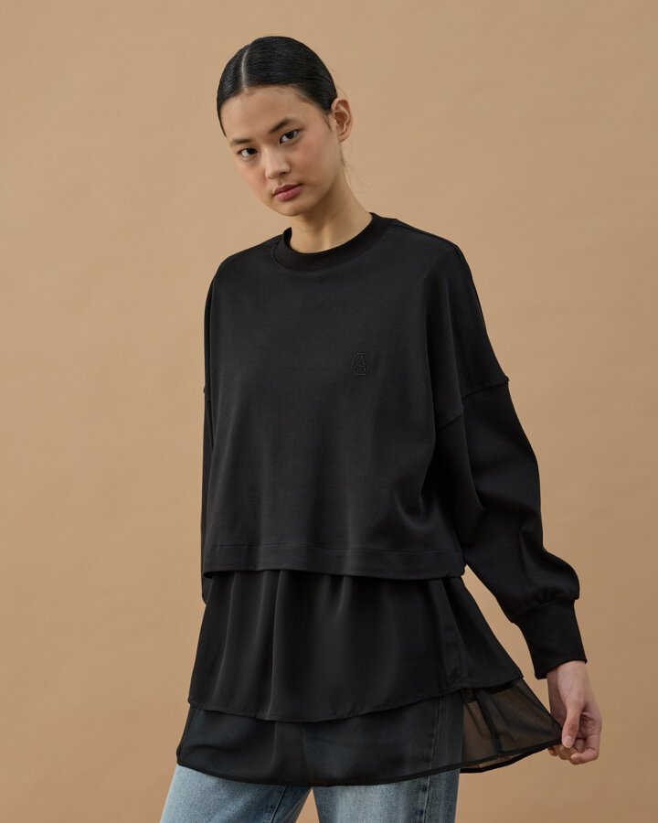 Şifon Fonksiyonel Katlı İçlik Etek Siyah - Aybikestil (1)