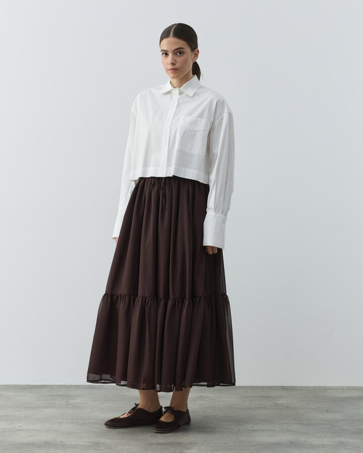 Şifon Tek Büzgülü Etek Acı Kahve - Aybikestil (1)