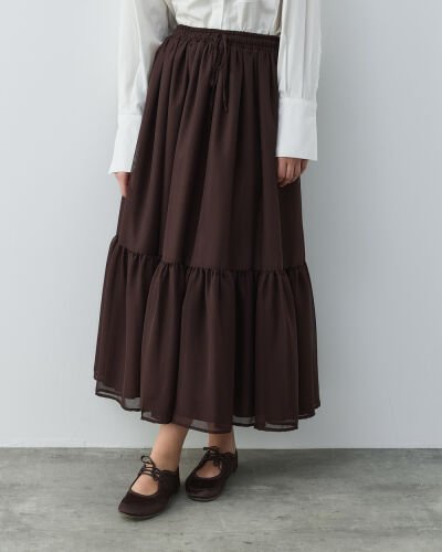 Şifon Tek Büzgülü Etek Acı Kahve 