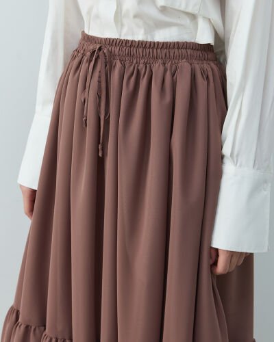 Şifon Tek Büzgülü Etek Tozlu Mürdüm - Aybikestil (1)