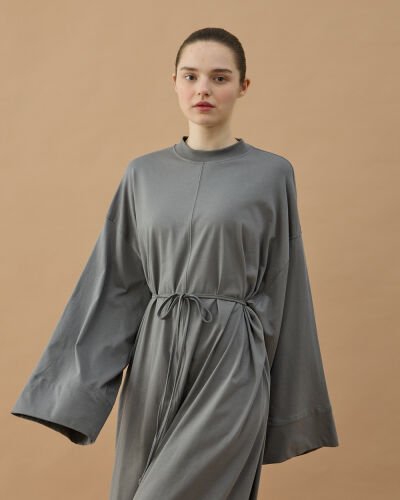 Süprem Basic Dikişli Bol Elbise Gri - Aybikestil (1)