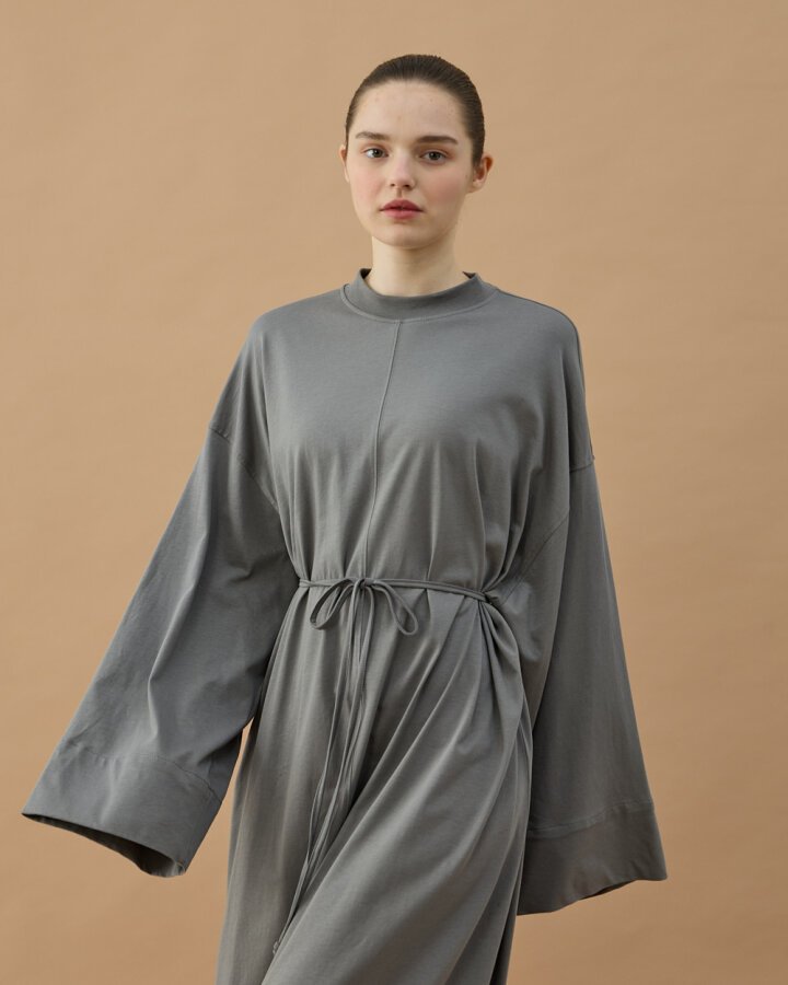 Süprem Basic Dikişli Bol Elbise Gri - Aybikestil (1)