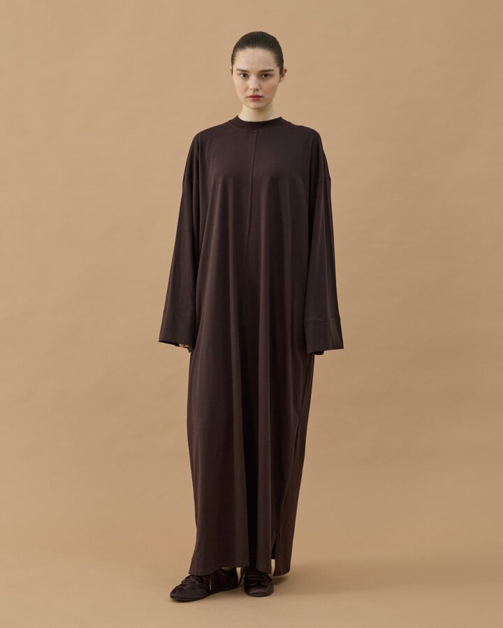 Süprem Basic Dikişli Bol Elbise Kahve - Aybikestil (1)