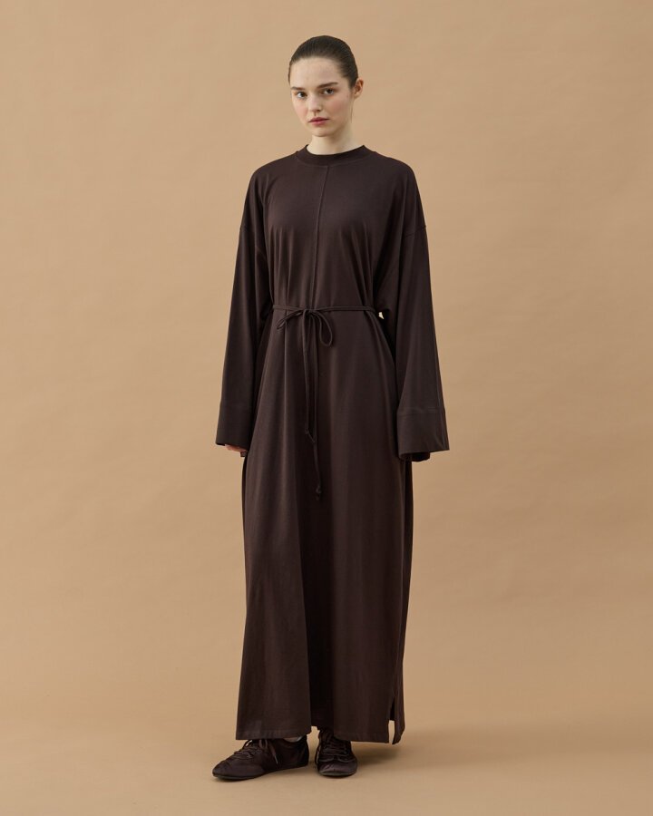 Süprem Basic Dikişli Bol Elbise Kahve