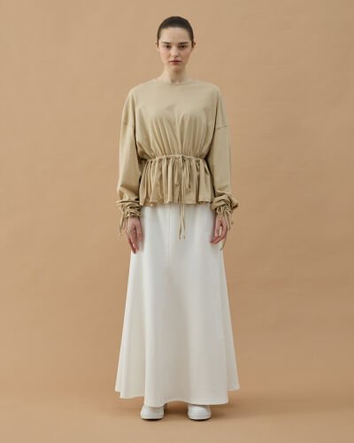 Süprem Belden Ayarlamalı Büzgülü Bluz Bej - Aybikestil (1)