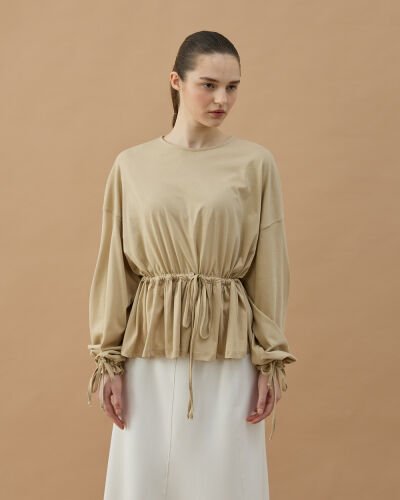 Süprem Belden Ayarlamalı Büzgülü Bluz Bej 