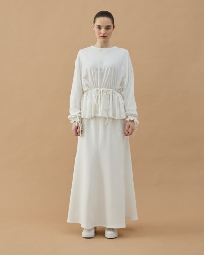 Süprem Belden Ayarlamalı Büzgülü Bluz Ekru - Aybikestil (1)