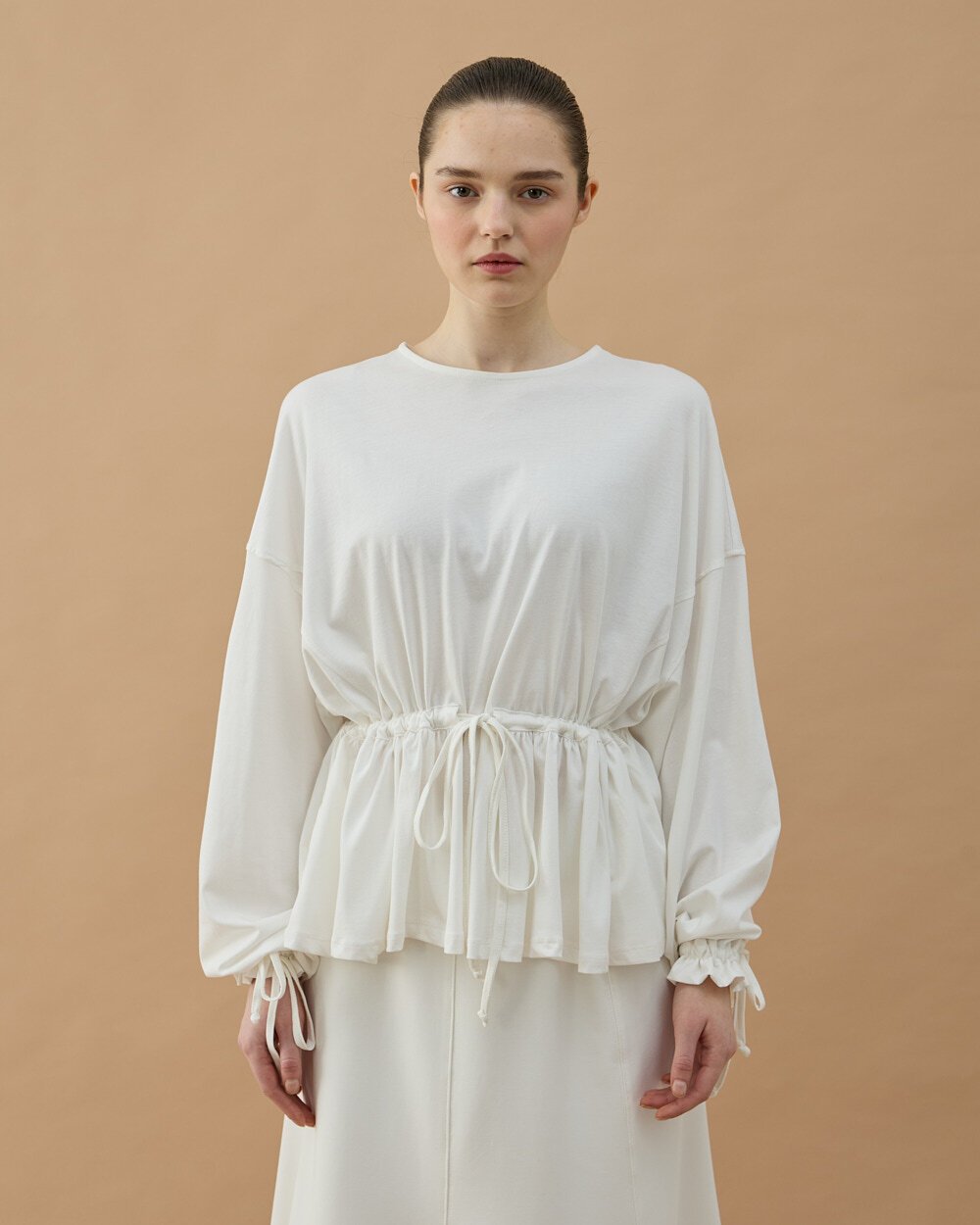 Süprem Belden Ayarlamalı Büzgülü Bluz Ekru - Aybikestil