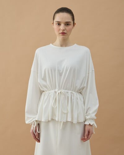 Süprem Belden Ayarlamalı Büzgülü Bluz Ekru 