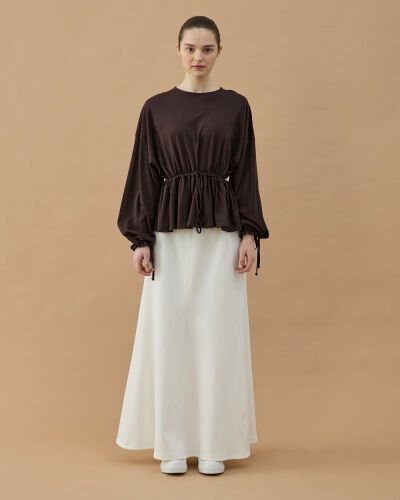 Süprem Belden Ayarlamalı Büzgülü Bluz Kahve - Aybikestil (1)