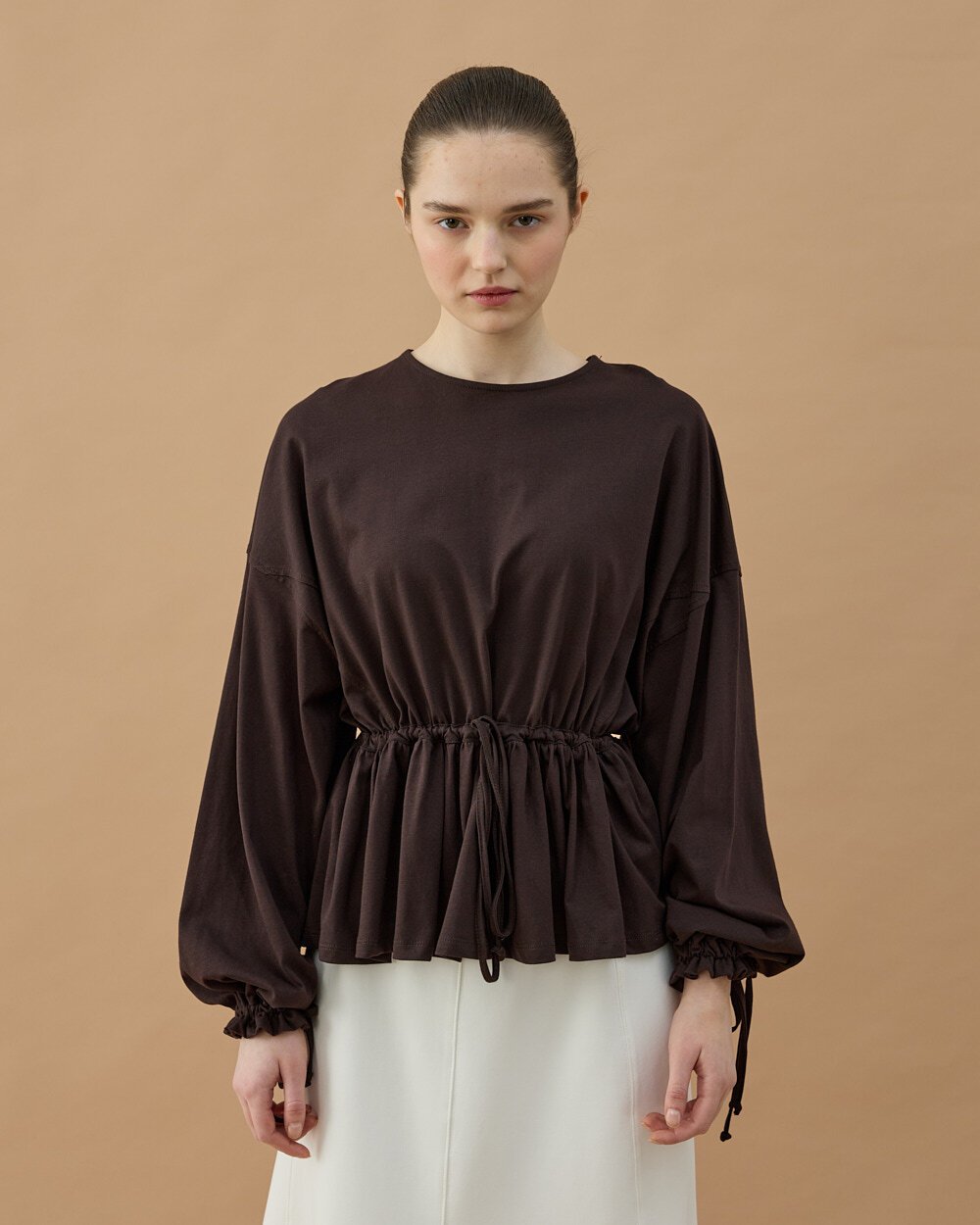 Süprem Belden Ayarlamalı Büzgülü Bluz Kahve - Aybikestil