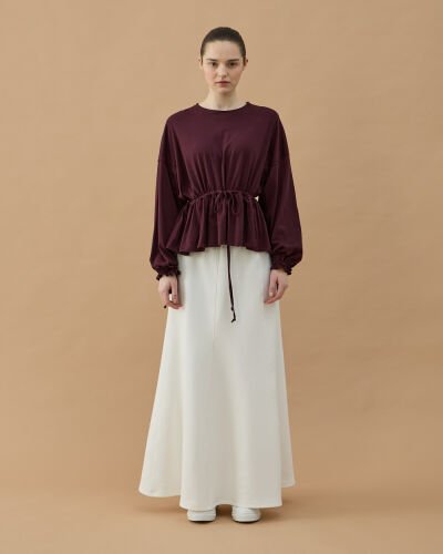 Süprem Belden Ayarlamalı Büzgülü Bluz Mürdüm - Aybikestil (1)