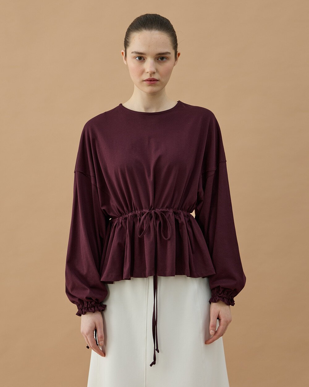 Süprem Belden Ayarlamalı Büzgülü Bluz Mürdüm - Aybikestil