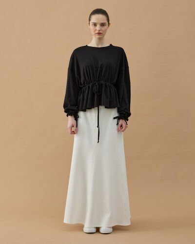 Süprem Belden Ayarlamalı Büzgülü Bluz Siyah - Aybikestil (1)