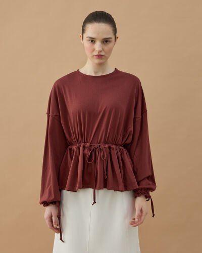 Süprem Belden Ayarlamalı Büzgülü Bluz Terra Cotta 