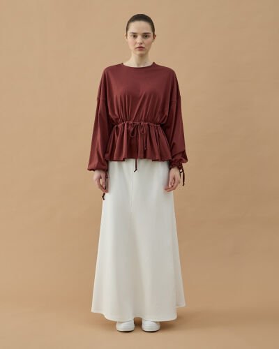 Süprem Belden Ayarlamalı Büzgülü Bluz Terra Cotta - Aybikestil (1)