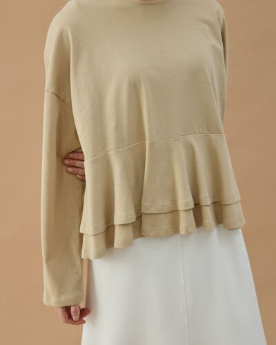 Süprem Çift Kat Volanlı Bluz Bej - Aybikestil (1)