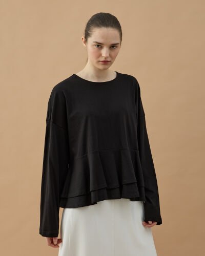 Süprem Çift Kat Volanlı Bluz Siyah 