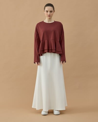 Süprem Çift Kat Volanlı Bluz Terra Cotta - Aybikestil (1)