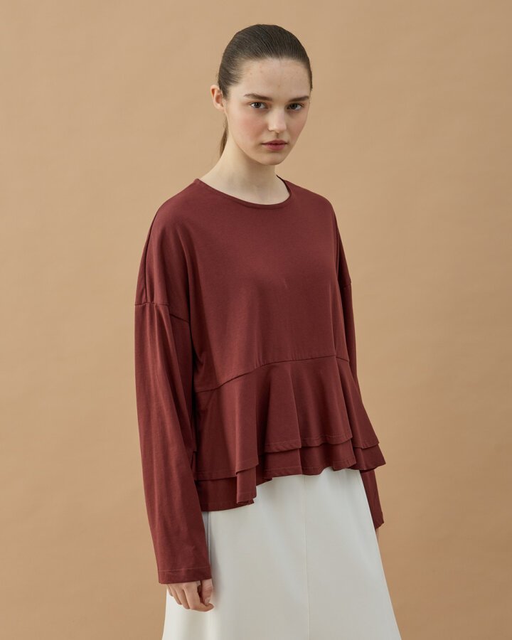 Süprem Çift Kat Volanlı Bluz Terra Cotta