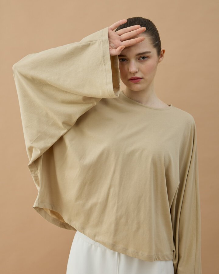 Süprem Crop Pelerin Bluz Bej - Aybikestil (1)