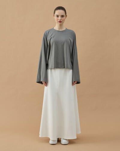 Süprem Crop Pelerin Bluz Gri - Aybikestil (1)