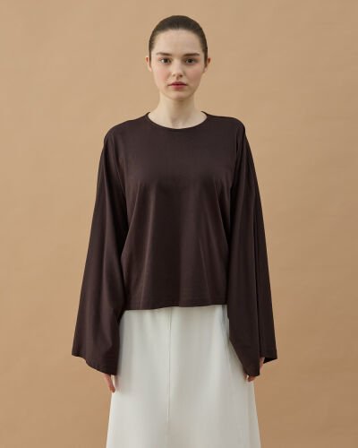 Süprem Crop Pelerin Bluz Kahve 